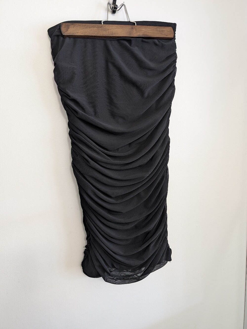 Y2K Supre Medium Fitted Tube Dress Bodycon Black Mini Retro Scrunch Fishnet Sexy